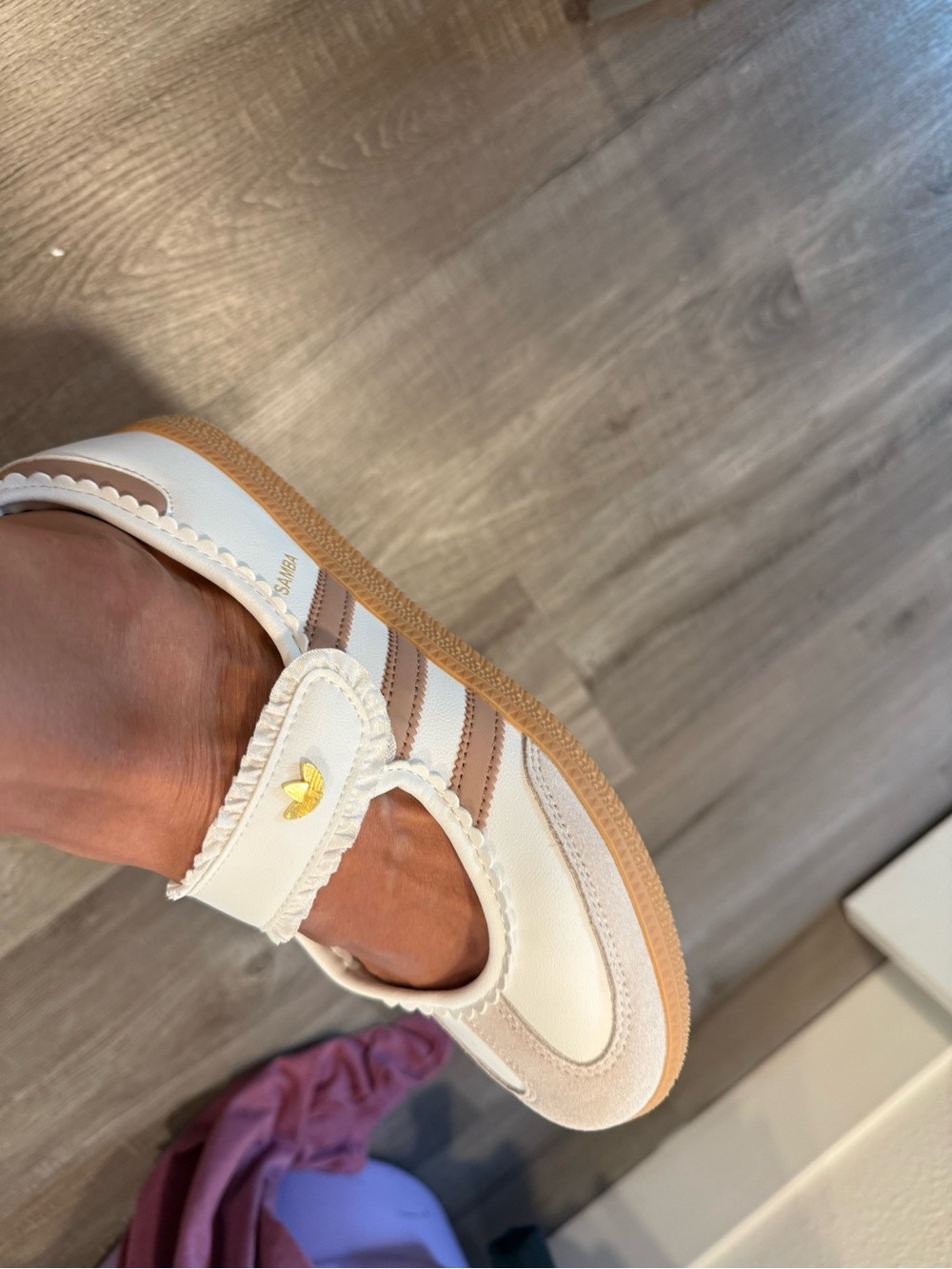 adidas Samba Mary-Jane Sneakers in White and Light Pink with Gum Sole - Picture 4 of 6
